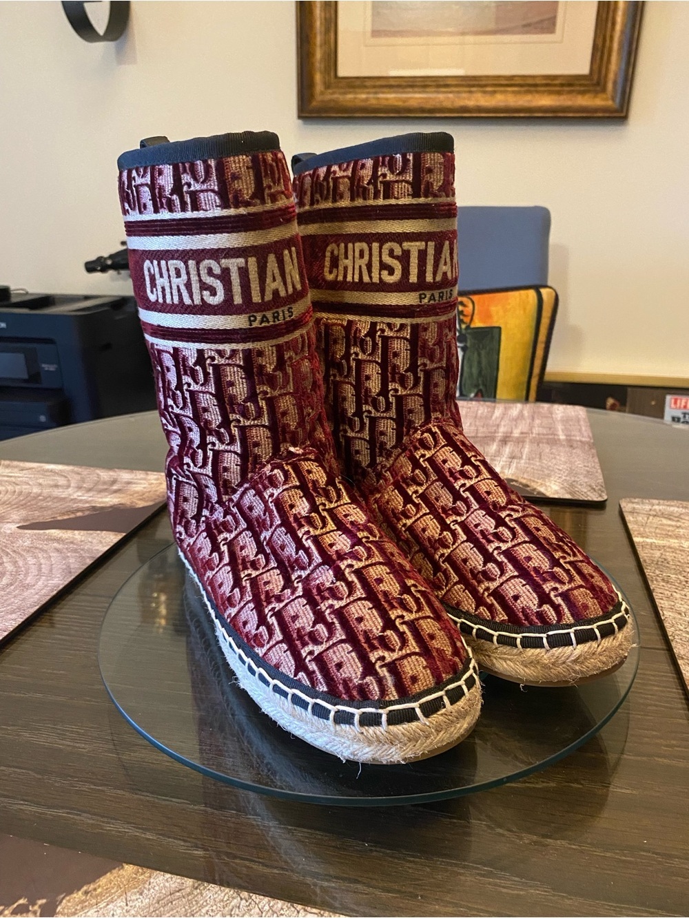 Dior Burgundy and Gold Logo Winter Boots - Picture 2 of 6